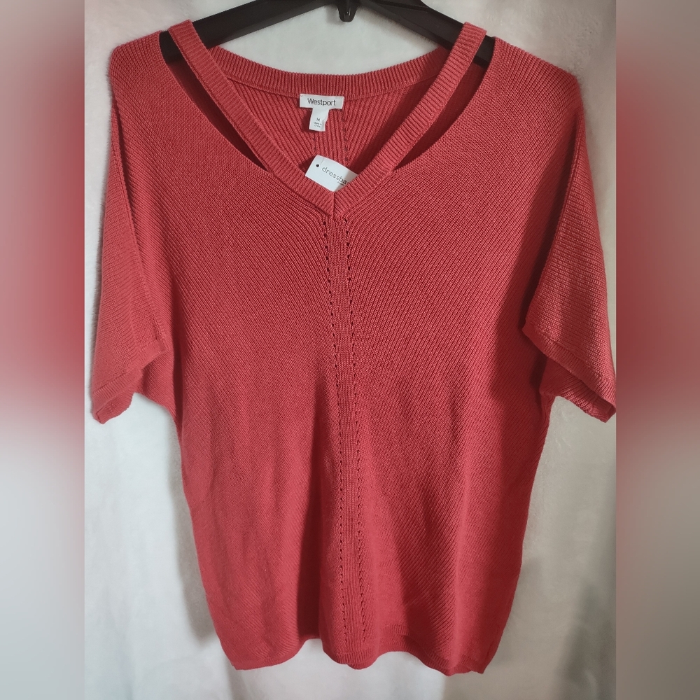 Westport Rust Color Knit V-Neck Sweater